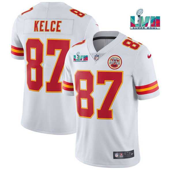 Men & Women & Youth Kansas City Chiefs #87 Travis Kelce White Super Bowl LVII Patch Vapor Untouchable Limited Stitched Jersey